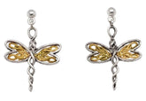 Sterling Silver & 10K Dragonfly Dangle Earrings